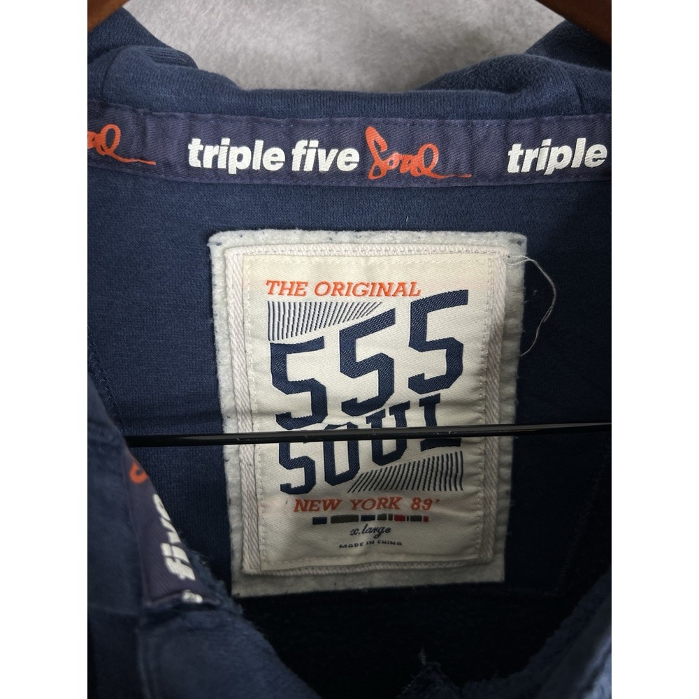 Original Vintage TRIPLE 555 FIVE SOUL Embroidered Hoodie XL Blue NYC - Picture 3 of 8
